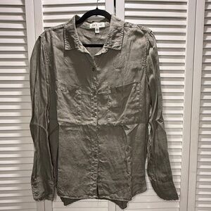 Cloth and Stone, Linen Button Front Shirt, Olive Green, Sz L